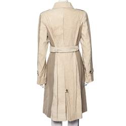 Pre Owned Burberry Beige Paneled Linen Double Breasted Belted Trench Coat L