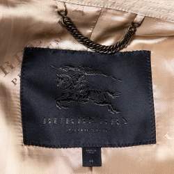 Pre Owned Burberry Beige Paneled Linen Double Breasted Belted Trench Coat L