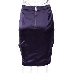 Pre Owned Burberry Navy Blue Satin Pleated Wrap Detail Pencil Skirt S
