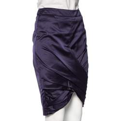 Pre Owned Burberry Navy Blue Satin Pleated Wrap Detail Pencil Skirt S