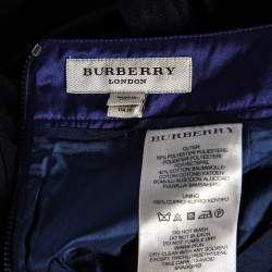 Pre Owned Burberry Navy Blue Satin Pleated Wrap Detail Pencil Skirt S