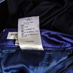 Pre Owned Burberry Navy Blue Satin Pleated Wrap Detail Pencil Skirt S