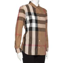 مملوكة مسبق ًا Burberry Brown Vintage Check Cotton Button Front Shirt L
