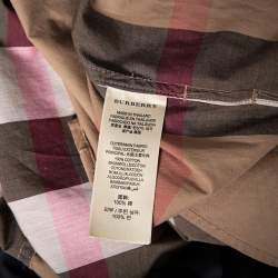 Pre Owned Burberry Brit Beige Vintage Check Cotton Button Front Belted Shirt Dress M