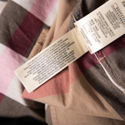 Pre Owned Burberry Brit Beige Vintage Check Cotton Button Front Belted Shirt Dress M