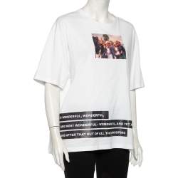 مملوكة مسبقًا Burberry White Montage Printed Cotton Round Neck Oversized T-Shirt L