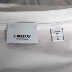 مملوكة مسبقًا Burberry White Montage Printed Cotton Round Neck Oversized T-Shirt L