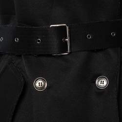 Pre Owned Burberry Brit Black Cotton & Leather Sleeve Belted Trench Coat M