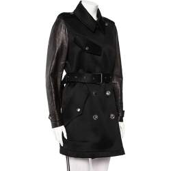 Pre Owned Burberry Brit Black Cotton & Leather Sleeve Belted Trench Coat M