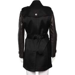 Pre Owned Burberry Brit Black Cotton & Leather Sleeve Belted Trench Coat M