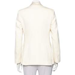 Pre Owned Burberry Cream Wool Satin Trim Button Front Blazer XS