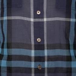 Pre Owned Burberry Navy Blue Checkered Cotton Button Front Shirt M