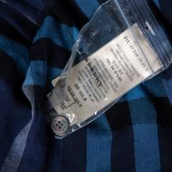 Pre Owned Burberry Navy Blue Checkered Cotton Button Front Shirt M