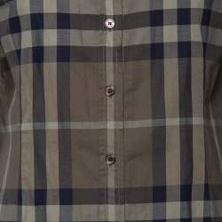 Pre Owned قميص بربري بريت أزرار أمامية قطن كاروهات أخضر مقاس متوسط