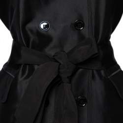 Pre Owned Burberry Black Synthetic Sequin Trim Double Breasted Belted Trench Coat M