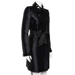 Pre Owned Burberry Black Synthetic Sequin Trim Double Breasted Belted Trench Coat M