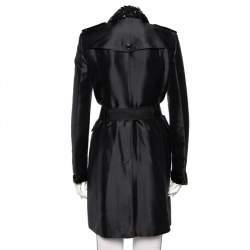 Pre Owned Burberry Black Synthetic Sequin Trim Double Breasted Belted Trench Coat M