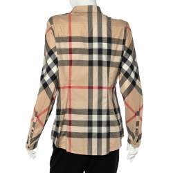 مملوكة مسبقًا Burberry Brit Beige House Check Stretch Cotton Button Front Shirt L