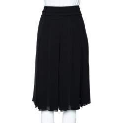 Pre Owned Burberry Black Georgette Pleated Belted Skirt M