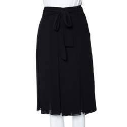 Pre Owned Burberry Black Georgette Pleated Belted Skirt M