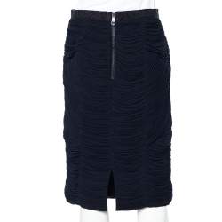 Pre Owned Burberry Navy Blue Chiffon Paneled Ruched Pencil Skirt M