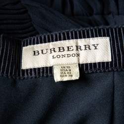 Pre Owned Burberry Navy Blue Chiffon Paneled Ruched Pencil Skirt M