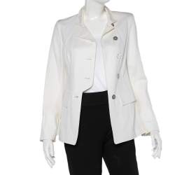 Pre Owned جاكيت بربري قطن أوف وايت بأزرار أمامية مقاس صغير - سمول