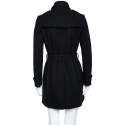 مملوكة مسبقًا معطف بربري بريت صوف أسود بحزام بصفين أزرار مقاس صغير - سمول