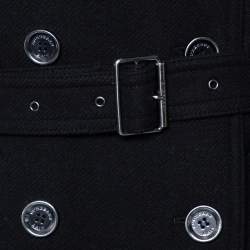 مملوكة مسبقًا معطف بربري بريت صوف أسود بحزام بصفين أزرار مقاس صغير - سمول