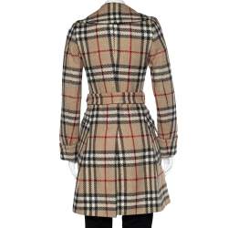 Pre Owned Burberry Beige Novacheck Wool Double Breasted Trench Coat XS