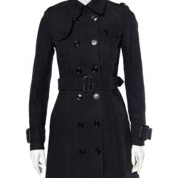 Pre Owned Burberry Black Canvas Double Breasted Trench Coat M