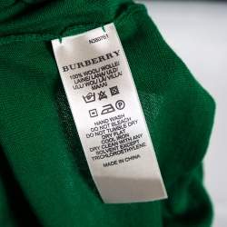 Pre Owned Burberry Brit Green Knit Checked Logo Trim Detail Crewneck Top XS 
