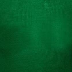 Pre Owned Burberry Brit Green Knit Checked Logo Trim Detail Crewneck Top XS 