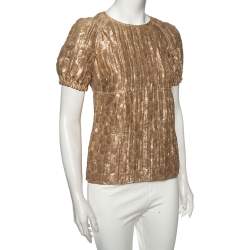 مملوكة مسبقًا Burberry Metallic Silk Puffed Sleeve Detail Blouse S
