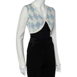 Pre Owned Burberry White Argyle Cotton Knit Cropped Cardigan S