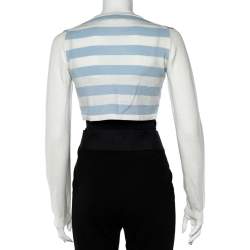 Pre Owned Burberry White Argyle Cotton Knit Cropped Cardigan S