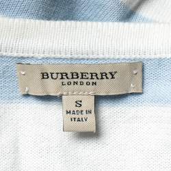 Pre Owned Burberry White Argyle Cotton Knit Cropped Cardigan S