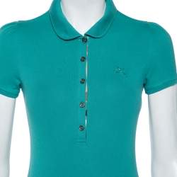 مملوكة مسبقًا Burberry Brit Turquoise Novacheck Trim Detail Pique Polo T-Shirt XS 