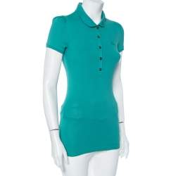 مملوكة مسبقًا Burberry Brit Turquoise Novacheck Trim Detail Pique Polo T-Shirt XS 