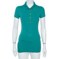 مملوكة مسبقًا Burberry Brit Turquoise Novacheck Trim Detail Pique Polo T-Shirt XS 