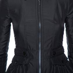 Burberry Black Synthetic Cinched Waist Detail Zip Front Jacket XS