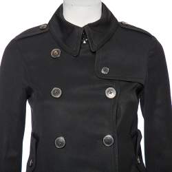 مملوكة مسبقًا جاكيت معطف بربري صوف أسود صدرية مزدوجة قصير مقاس صغير (سمول) 