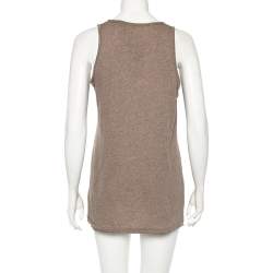 Pre Owned توب بربري بريت بلا أكمام تريكو كاروهات رمادي داكن مقاس متوسط