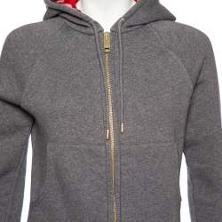 Pre Owned Burberry Grey Knit Zip-Front Detail Hooded Sweatshirt XS