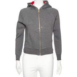 Pre Owned Burberry Grey Knit Zip-Front Detail Hooded Sweatshirt XS