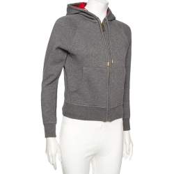 Pre Owned Burberry Grey Knit Zip-Front Detail Hooded Sweatshirt XS