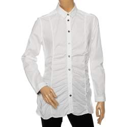 Pre Owned Burberry White Cotton Ruched Waist Button Front Shirt M