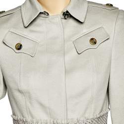 مملوكة مسبقًا Burberry Grey Cashmere & Wool Smocked Peplum Jacket M