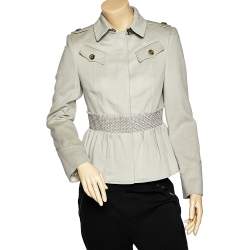 مملوكة مسبقًا Burberry Grey Cashmere & Wool Smocked Peplum Jacket M