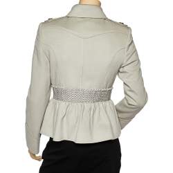 مملوكة مسبقًا Burberry Grey Cashmere & Wool Smocked Peplum Jacket M